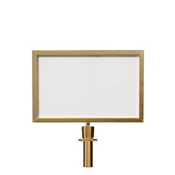 Montour Line Stanchion Post Top Sign Frame 14x22" V Satin Brass, LINE FORMS HERE HDSF-1422-V-SB-LINEFORMSHERE - main